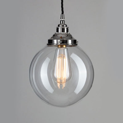 Outlet Globe Blown Glass Pendant Light - Large, Polished Nickel, 1 Metre Black Flex