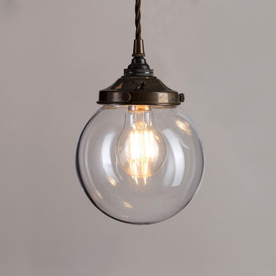 Outlet Globe Blown Glass Pendant Light - B22 - Antique Brass, Small : 15cm, 1 Metre Brown